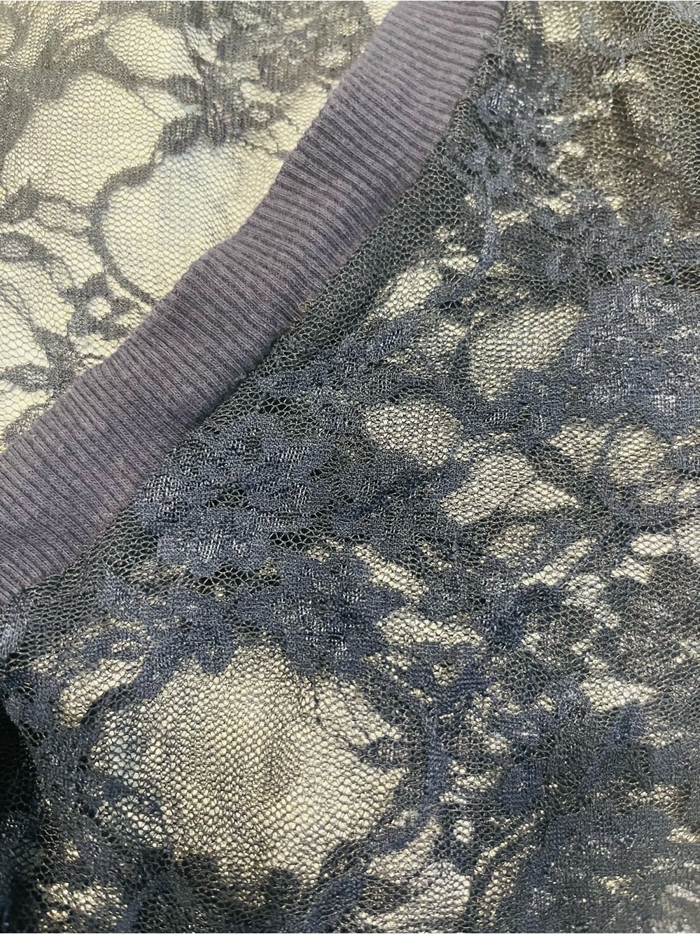 Zenana Outfitters Lace Navy Floral Button-Front Crop Top Cardigan - Picture 7 of 10